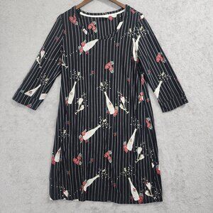 Soma Womens Black Floral Stripe Celebration Printed Midi Shift Dress M   JCT